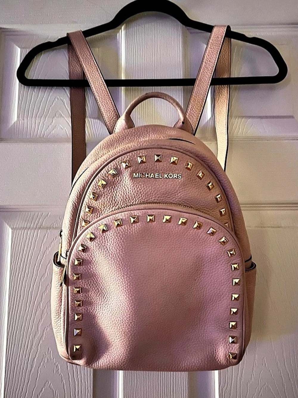 Michael Kors Rhea Medium Studded Leather Backpack in Pink